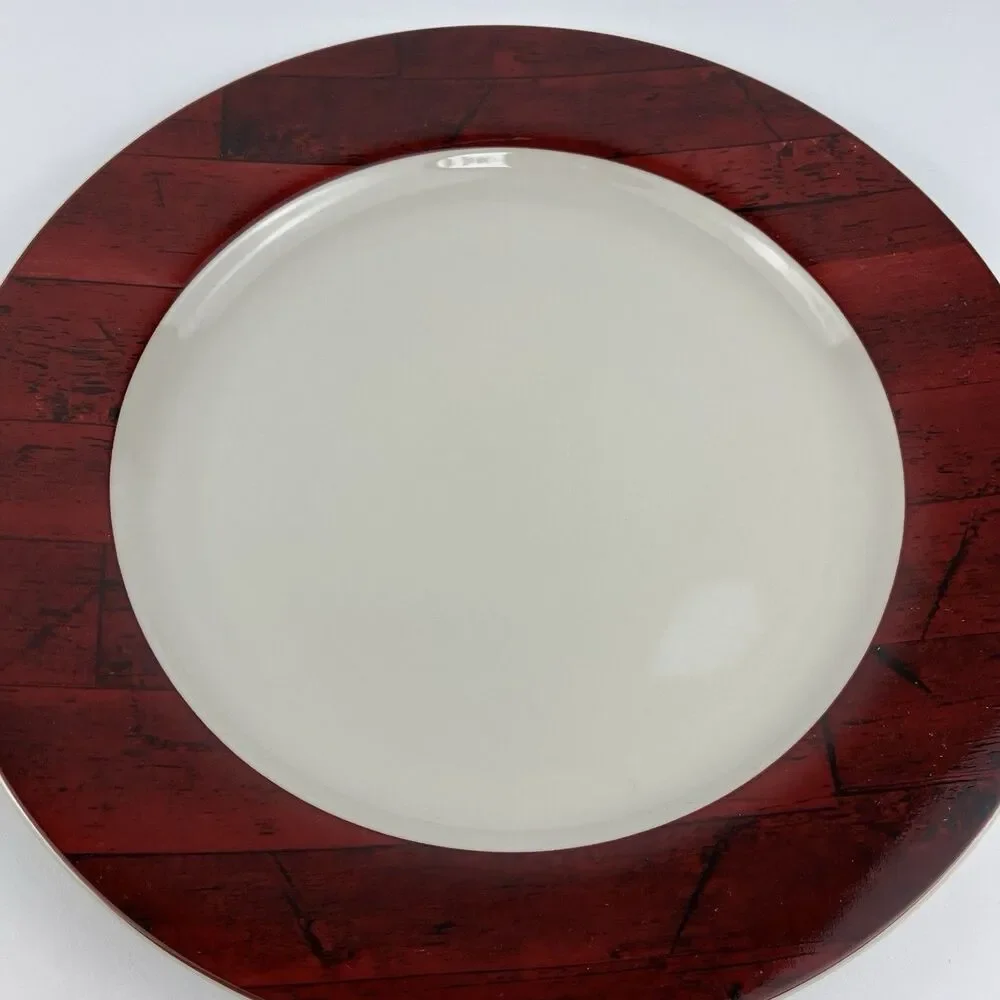 Vintage Sakura Warren Kimble Barn Dinnerware Set Red Woodgrain 1998